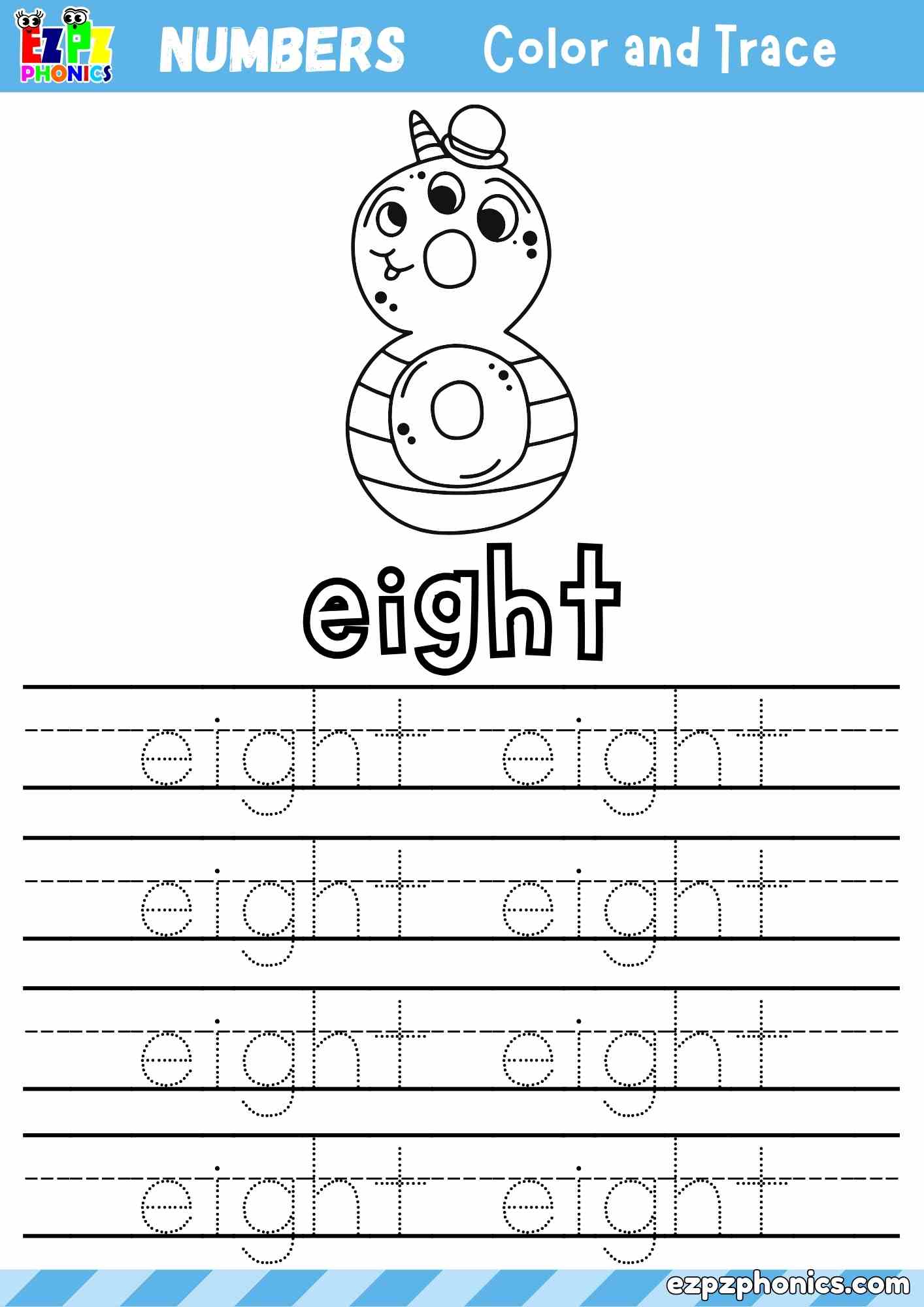 Number Eight Word Tracing Activity (Free PDF Download)